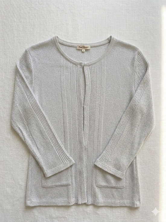 Paul Stuart Tops - NWT Paul Stuart Japanese Cotton Blend Sparkle Cardigan - Size 6 - Grey/Silver
